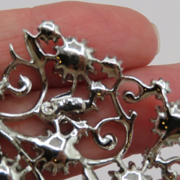 Coro Pegasus Vintage AB Rhinestones Silver Tone Floral Brooch - Picture 7 of 8